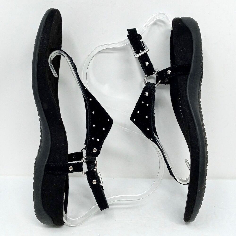 Vionic Margot Suede Studded T-Strap Sandals Women's Size 7 Black Strappy - Picture 6 of 10